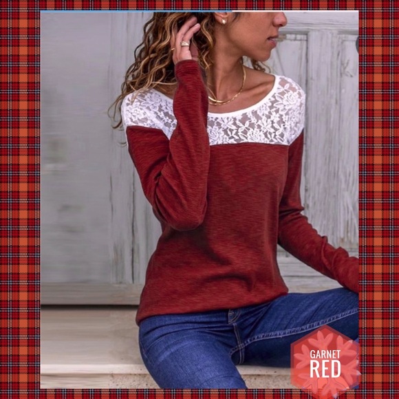 COPY - Lacy Long-sleeveTop, L, Red - Picture 3 of 3